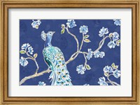 Framed Peacock Allegory I Blue