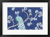 Framed Peacock Allegory I Blue