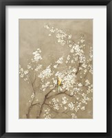 Framed White Cherry Blossom I Neutral Crop Bird