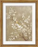 Framed White Cherry Blossom II Neutral Crop Bird