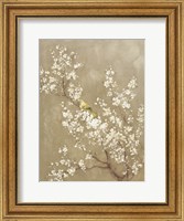 Framed White Cherry Blossom II Neutral Crop Bird