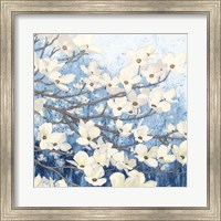 Framed Dogwood Blossoms II Indigo