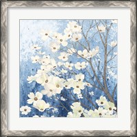 Framed Dogwood Blossoms I Indigo