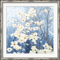 Framed Dogwood Blossoms I Indigo