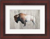 Framed Colorful Bison Dark Brown on Wood