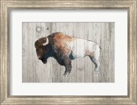 Framed Colorful Bison Dark Brown on Wood