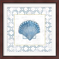 Framed Navy Scallop Shell on Newsprint with Gold