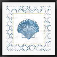 Framed Navy Scallop Shell on Newsprint with Gold