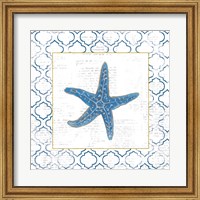 Framed Navy Starfish on Newsprint with Gold