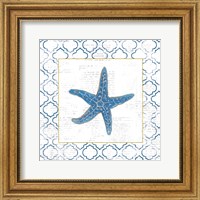 Framed Navy Starfish on Newsprint with Gold