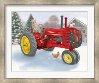 Framed Christmas in the Heartland III Red Tractor