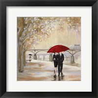 Framed Romantic Paris III Red Umbrella