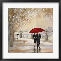 Framed Romantic Paris III Red Umbrella