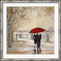 Framed Romantic Paris III Red Umbrella
