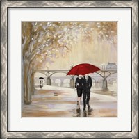 Framed Romantic Paris III Red Umbrella