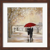 Framed Romantic Paris III Red Umbrella