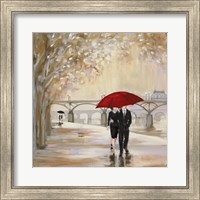 Framed Romantic Paris III Red Umbrella