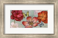 Framed Flowers and Butterflies (Aqua)
