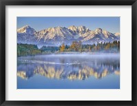 Framed Allgaeu Alps and Hopfensee lake, Bavaria, Germany