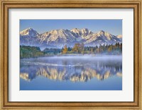 Framed Allgaeu Alps and Hopfensee lake, Bavaria, Germany