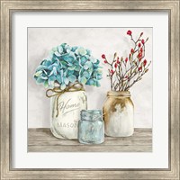 Framed Floral Composition with Mason Jars I