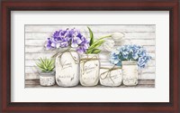 Framed Hydrangeas in Mason Jars