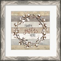 Framed Family Gathers Here Cotton Wreath