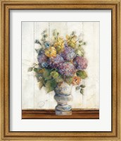 Framed 'Dreamy Hydrangea I on Birch' border=