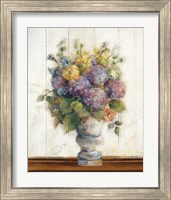 Framed 'Dreamy Hydrangea I on Birch' border=