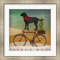 Framed Black Lab on Bike Christmas