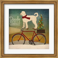 Framed White Doodle on Bike Christmas