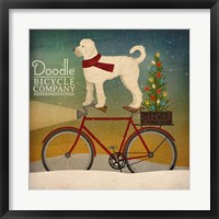 Framed White Doodle on Bike Christmas