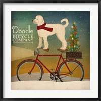 Framed White Doodle on Bike Christmas