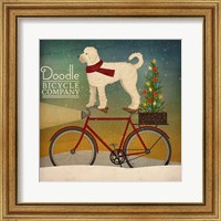 Framed White Doodle on Bike Christmas