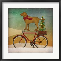 Framed Yellow Lab on Bike Christmas