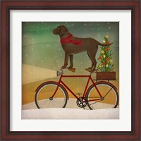 Framed Brown Lab on Bike Christmas