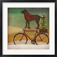 Framed Brown Lab on Bike Christmas