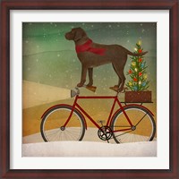 Framed Brown Lab on Bike Christmas