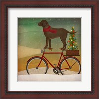 Framed Brown Lab on Bike Christmas