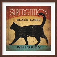 Framed Superstition Black Label Whiskey Cat