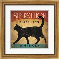 Framed Superstition Black Label Whiskey Cat