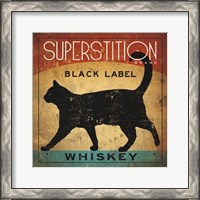 Framed Superstition Black Label Whiskey Cat