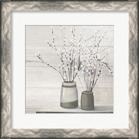 Framed Pussy Willow Still Life Gray Pots Shiplap