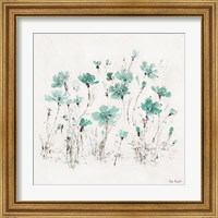 Framed 'Wildflowers III Turquoise' border=