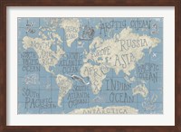 Framed Mythical Map I Blue