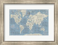 Framed Mythical Map I Blue
