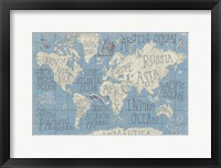 Framed Mythical Map I Blue