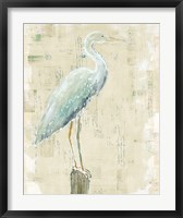 Framed Coastal Egret I v2 no Aqua