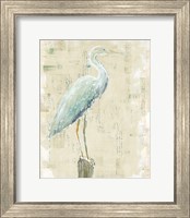 Framed Coastal Egret I v2 no Aqua