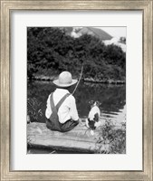 Framed 1920s 1930s Farm Boy Fishing